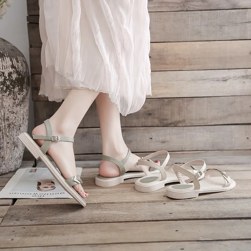 

Beige Heeled Sandals Comfort Shoes for Women All-Match 2021 Summer Black New Velvet Low Flat Girls Clear Fashion Elastic
