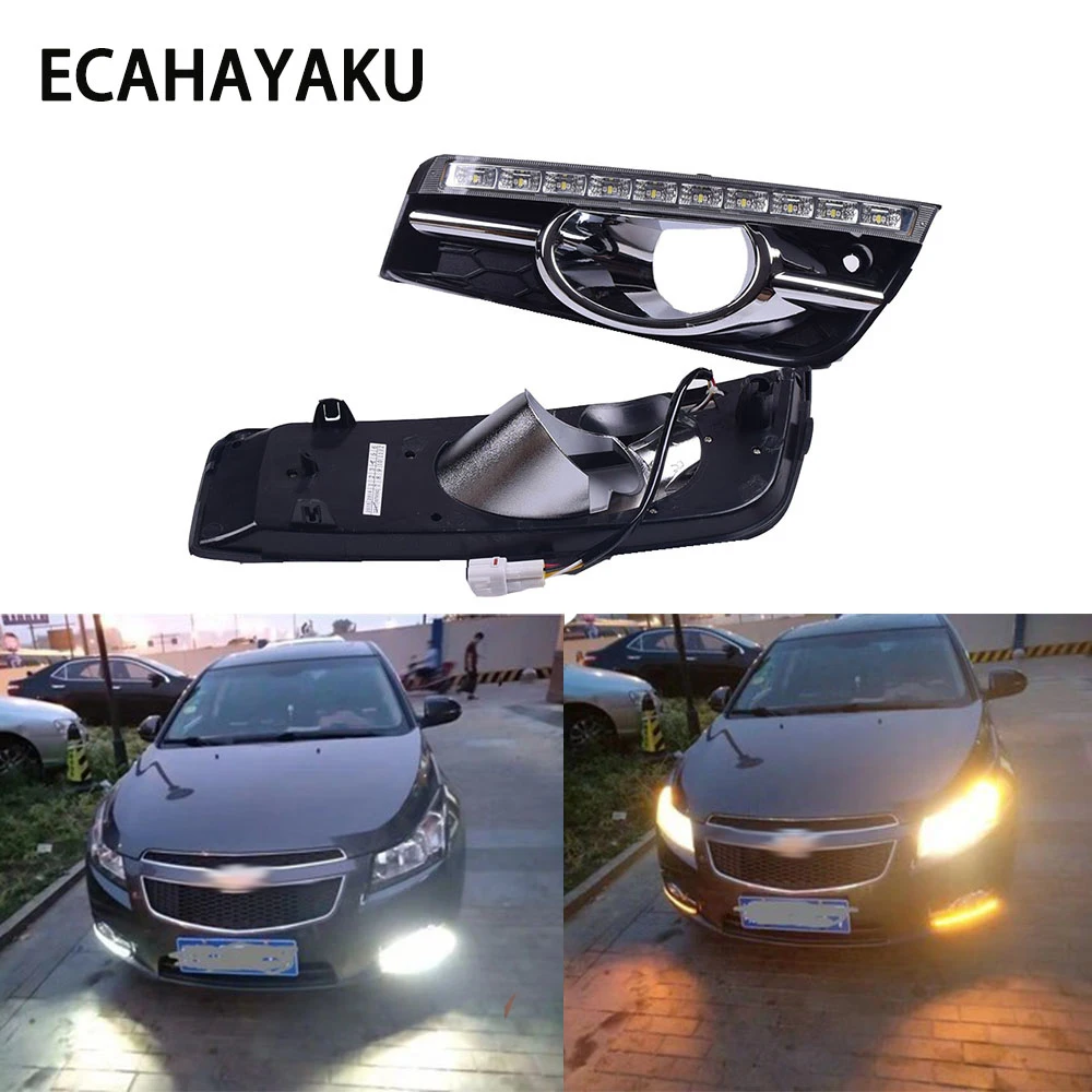 

2Pieces Turn signal Yellow Flashing Car LED Daytime Running Lights 12V DRL Replace Fog Lamp Covers for Chevrolet Cruze 2009~2014