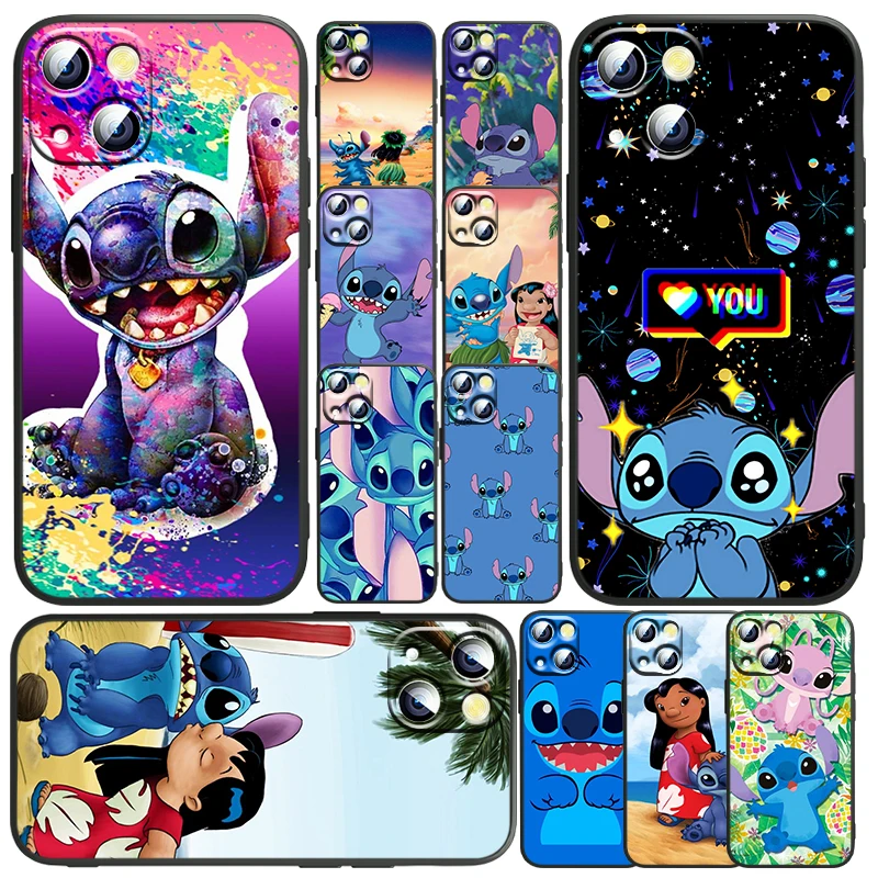 

Stitch cartoon cute For Apple iPhone 13 12 mini 11 SE 2020 XS XR X 8 7 Plus Pro MAX Black Soft Phone Case Funda Capa
