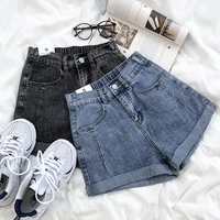 elastic high waist curl straight jeans summer thin simple all matching outer wear slimming shorts denim shorts woman pants