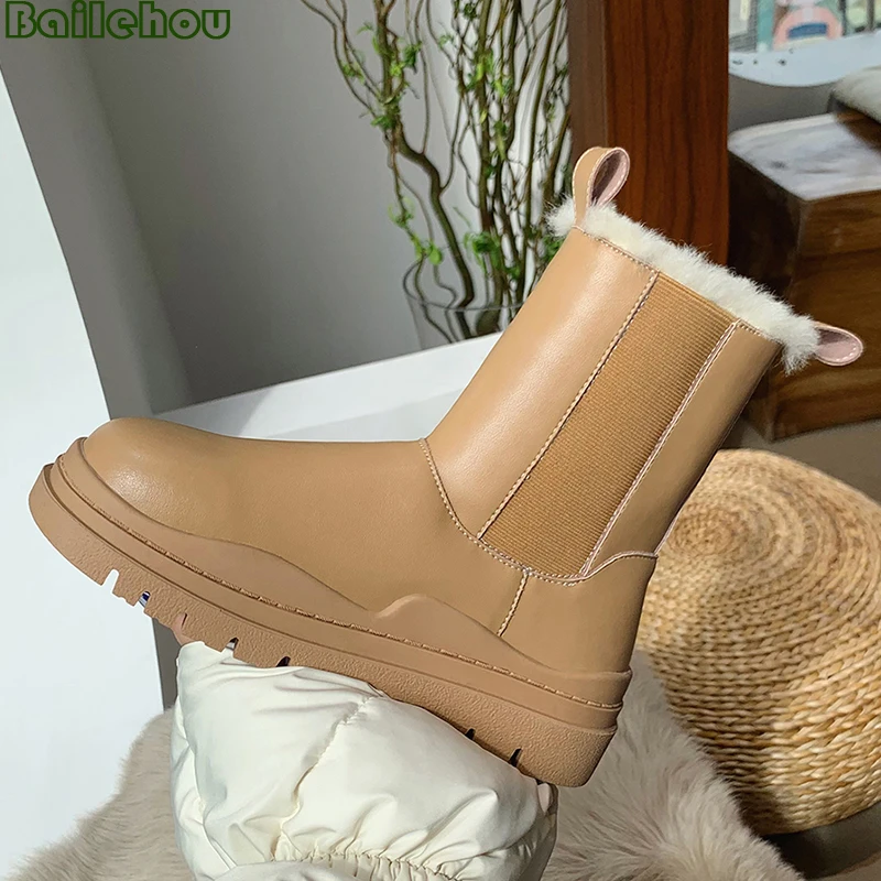 

Fashion Women Snow Boots Short Ankle Ladies Flats Shoes For Women Winter Fur Warm Rubber Chelsea Modern Boots Female Shoes