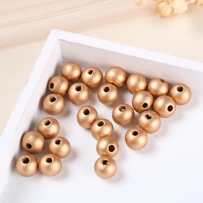 

DIY 16mm Golden Wooden Beads Round Ball Loose Wood Spacer Beads For Jewelry Making Accessories