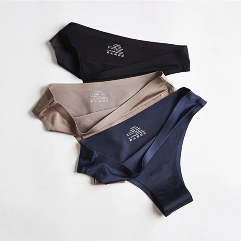 

3Pcs Solid Color Simplicity Comfortable Wild Womens Underwear Cloth 100% Cotton Peace Of Mind Health Female Sexy Ice Silk Thongs