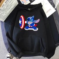disney anime funny hoodies mens stitch cosplay captain america sweatshirts fleece soft warm hooded men fashion simple streetwear