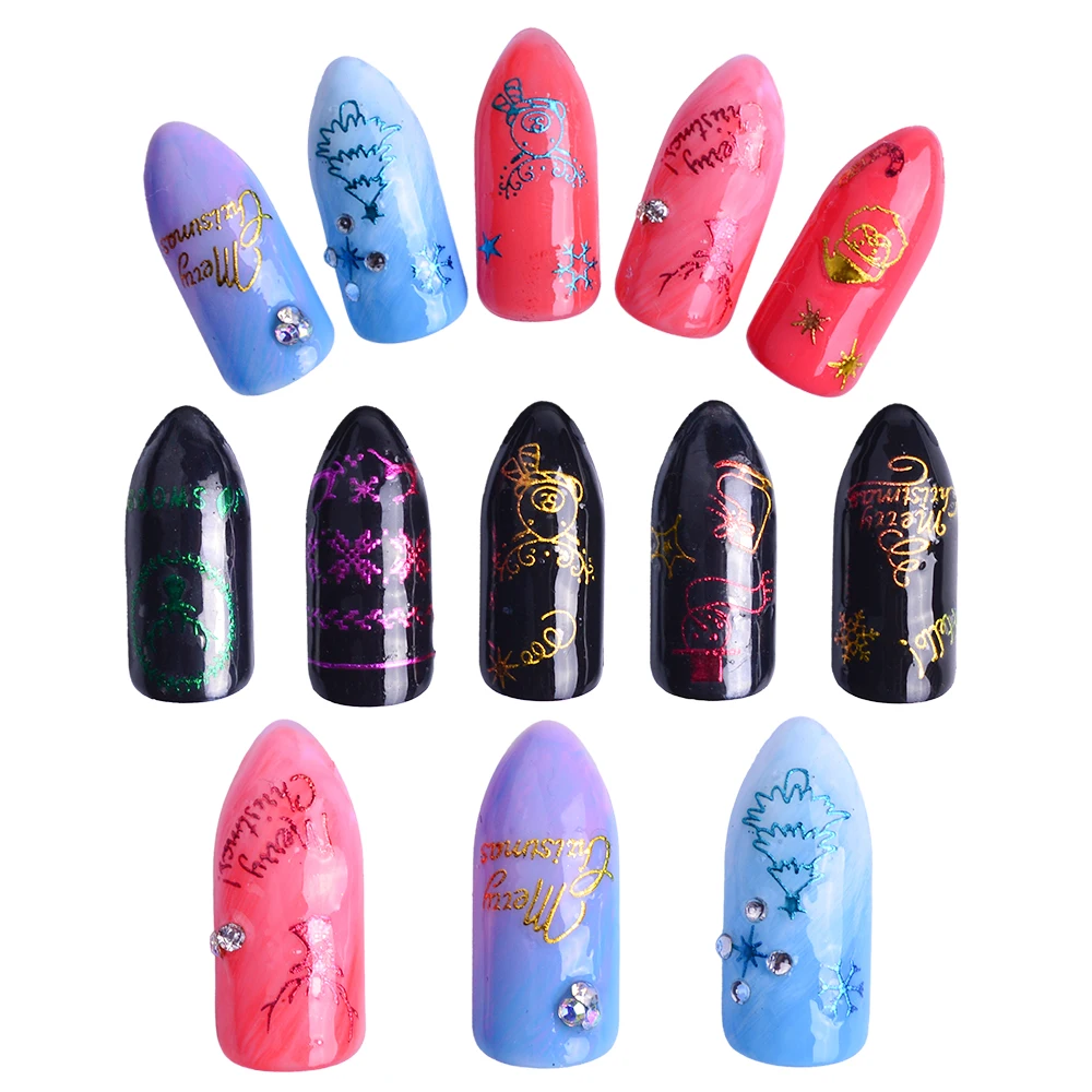 Смешанный дизайн 3D Ногти Хэллоуин Снежинка лента ногтей трафаретные наклейки
