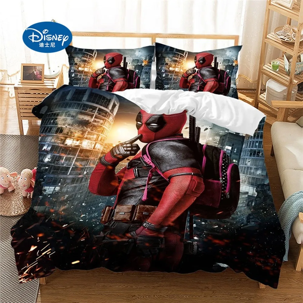 

Disney cartoon curtain Bedding Set Duvet Cover Deadpool Pillowcase Adultt Queen King Size Bedding Set Gif