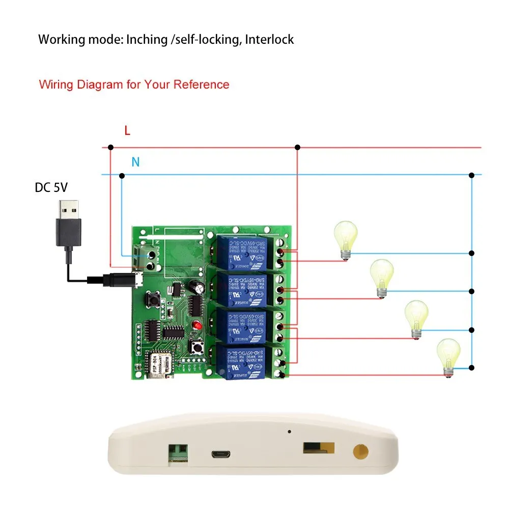 4CH DC5V WiFi релейный модуль умный дом мобильное приложение переключатель