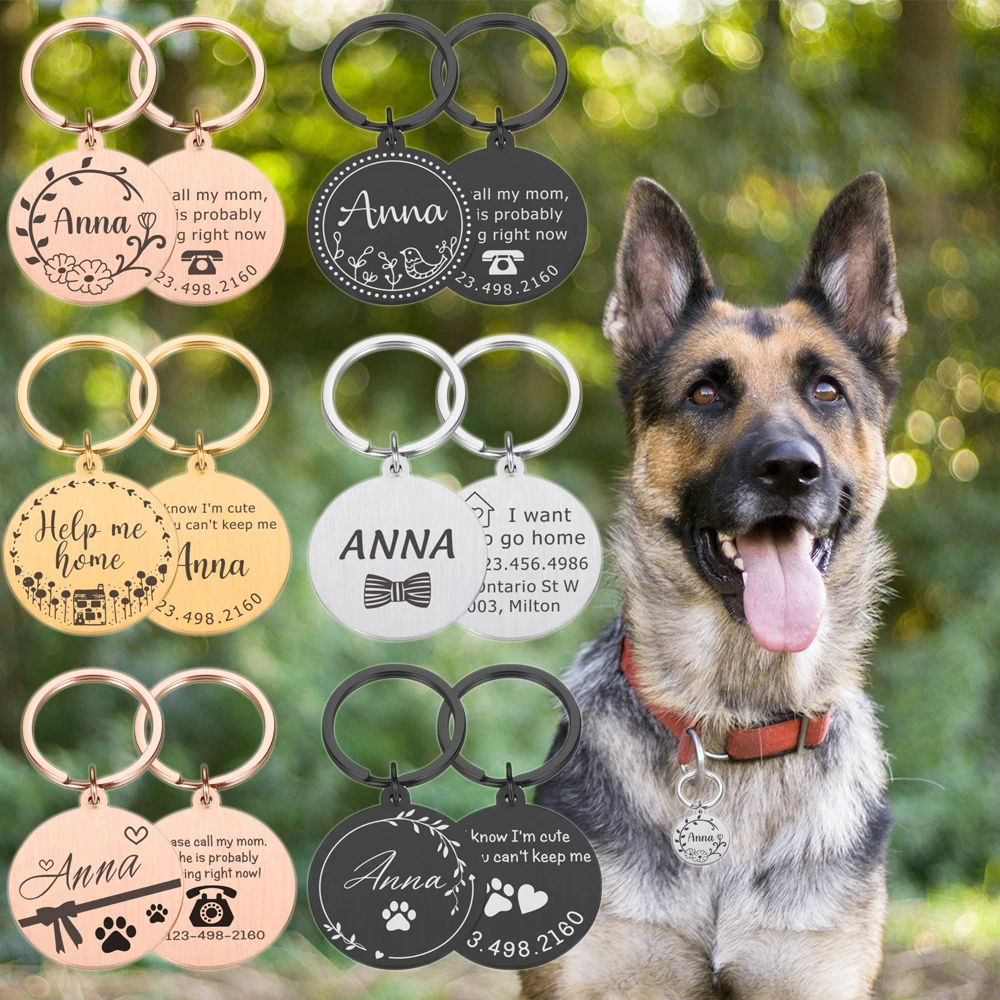 

Customizable Dogs ID Tag Engraved Pet Dog Collar Accessories Personalized Cat Puppy Kitten ID Name Plate Tags Pendant Anti-lost