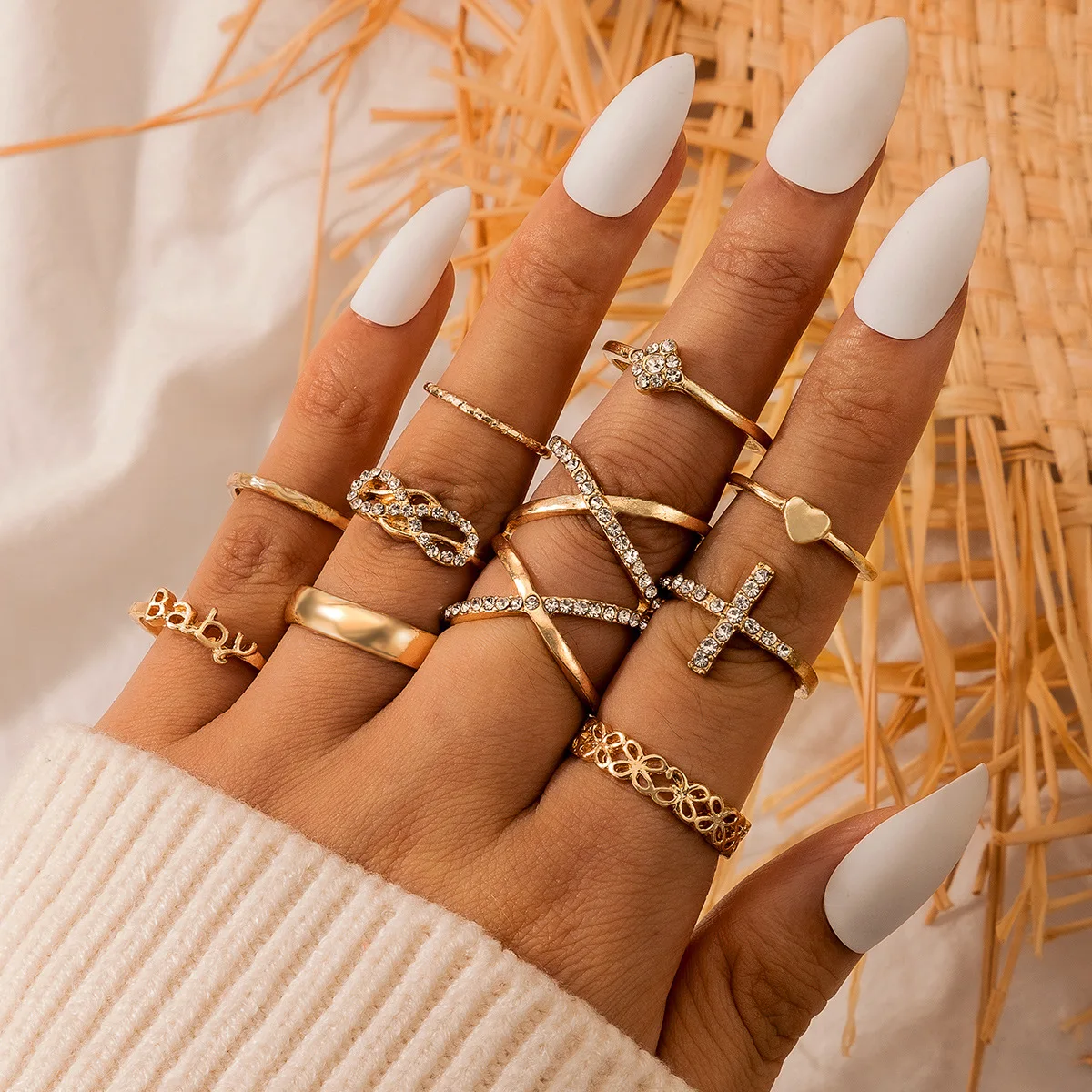 

New Geometric Joint Ring Personalized Micro-inset 8 Character Love Cross Ring 10 Piece Alphabetic Ring Wedding Party Jewelry
