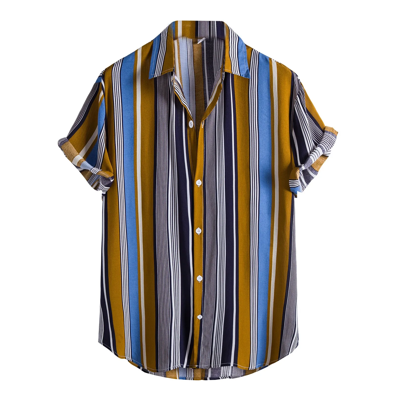 

2022 New Vintage Shirts For Men Summer Striped Shirt Fashion Short Sleeve Print Single-breasted Lapel Shirts Men Clothing Camisa