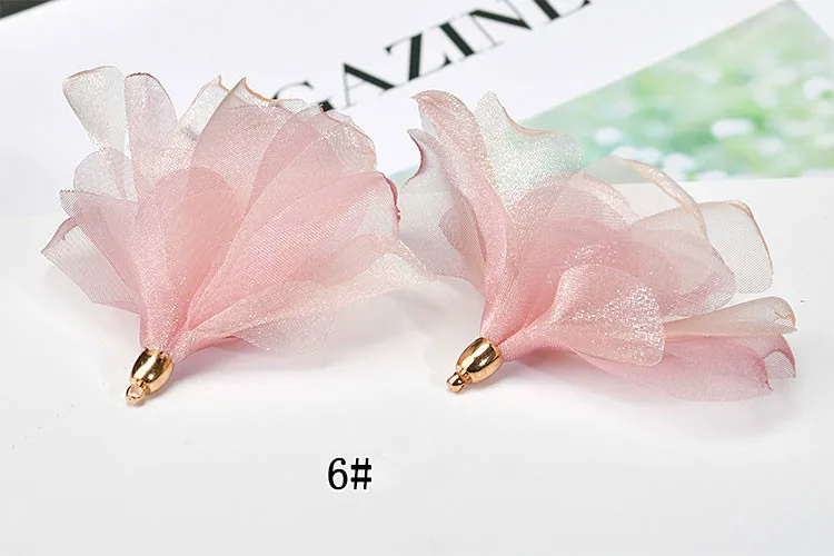 DIY серьги ручной работы свежий сладкий разноцветный шифон атласный цветок кулон