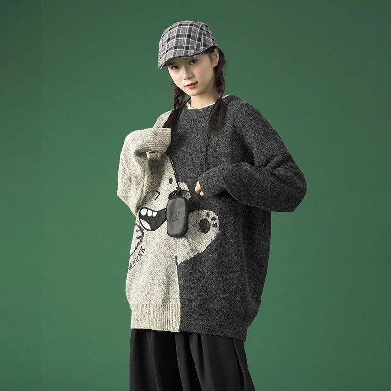 Autumn Winter Cartoon Anime Cute Women Sweater Lazy Girl Student White Bear Knitwear Tops Coat | Женская одежда