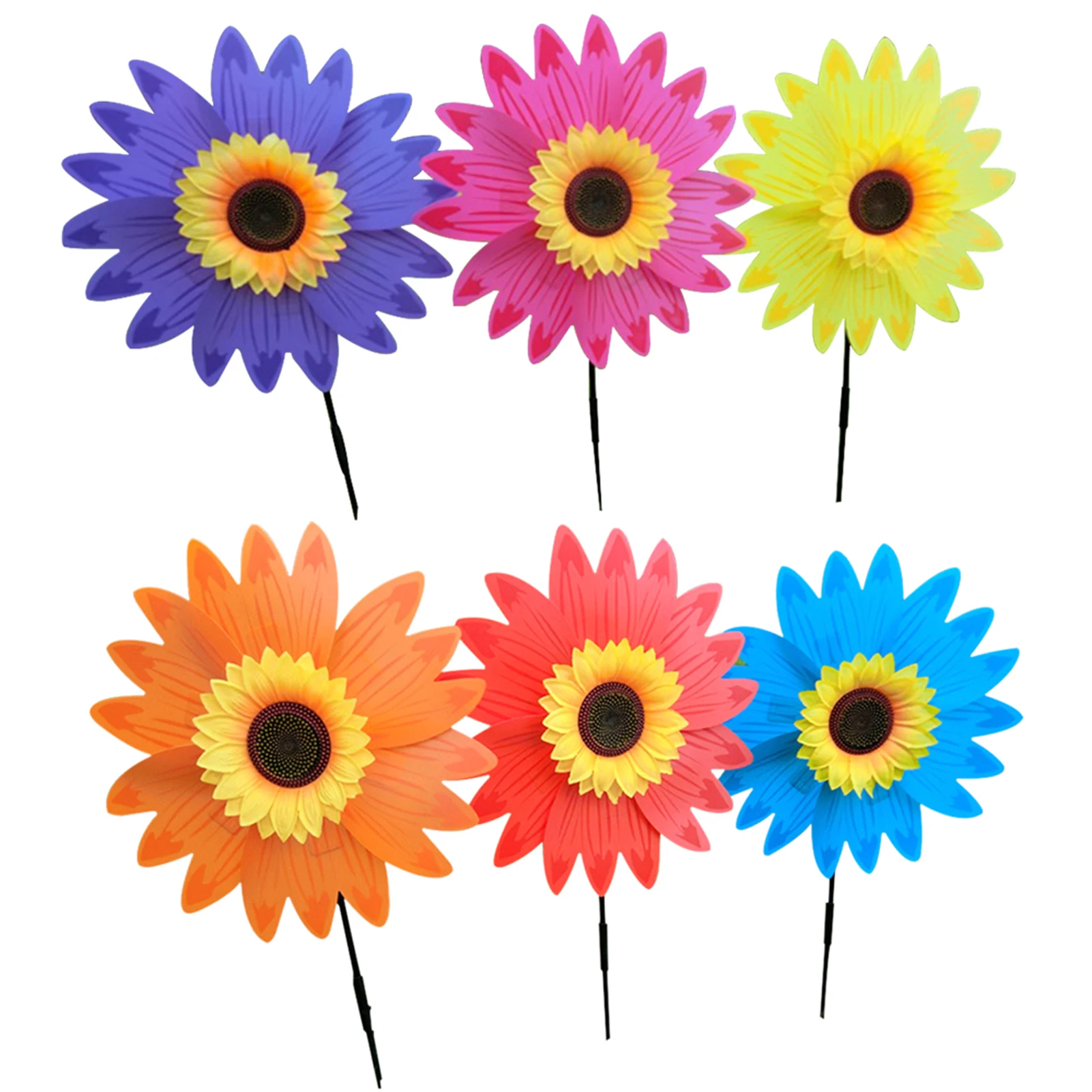 

6pcs Gift Sunflower Pinwheels Garden Decoration Double Layer Patio Lawn Wind Spinner Waterproof Windmill Festival Kids Toys