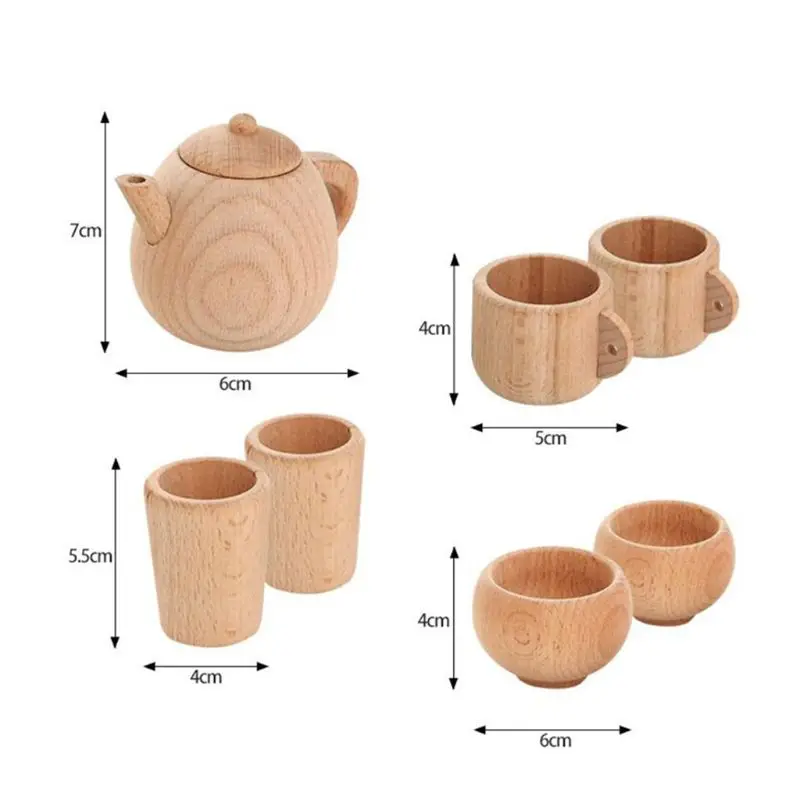 

null 1Set Wooden Tableware Tools Tea Pot Tea Cup Teatime Party Play Toy Dollhouse Miniature Kitchen Tableware Accessories for