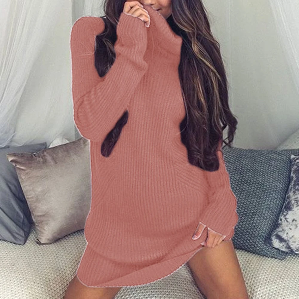 Новинка 2019 женское платье-свитер с длинным рукавом повседневное осенне-зимнее