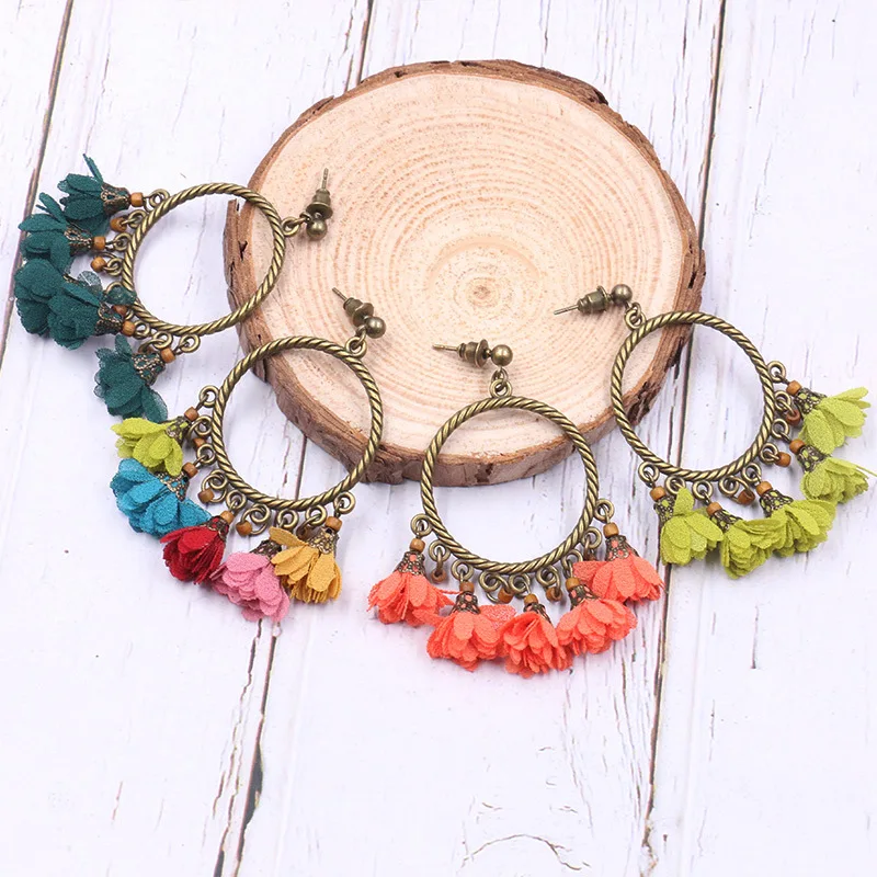 Креативные новые длинные серьги кисточки из шифоновой ткани с