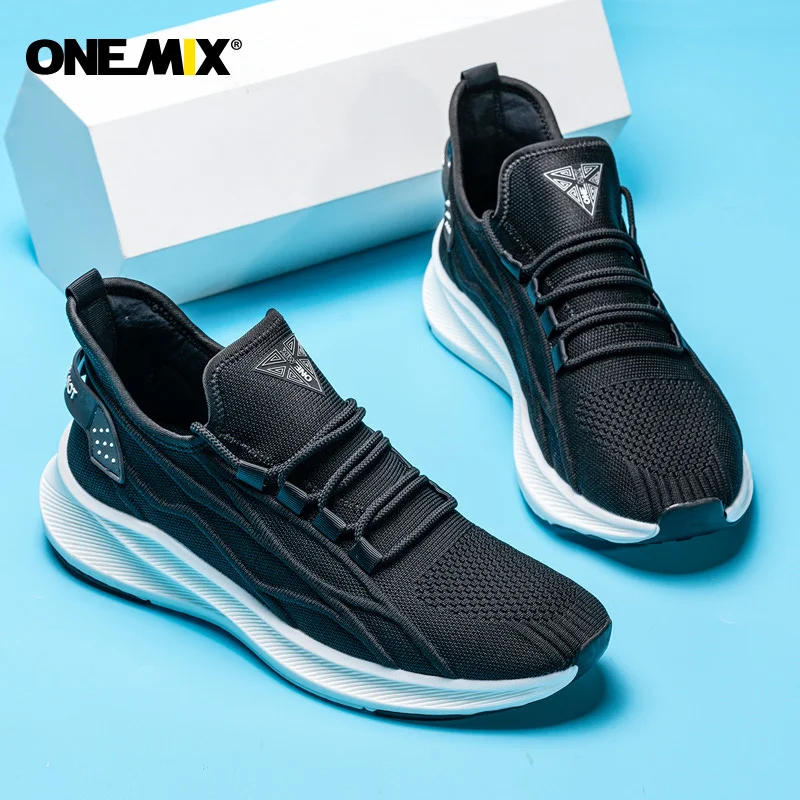 

Onemix Black Running Shoes For Men Outdoor Rubber Sole Casual Sneakers Breathable Mesh Light Marathon Sport Shoes Free Shipping