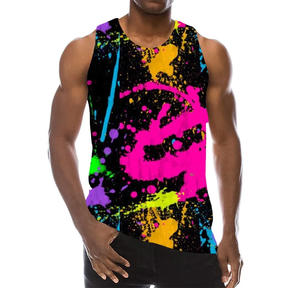 Camiseta de tirantes psicodélica para hombre, chaleco con estampado 3D colorido sin mangas, estampado gráfico