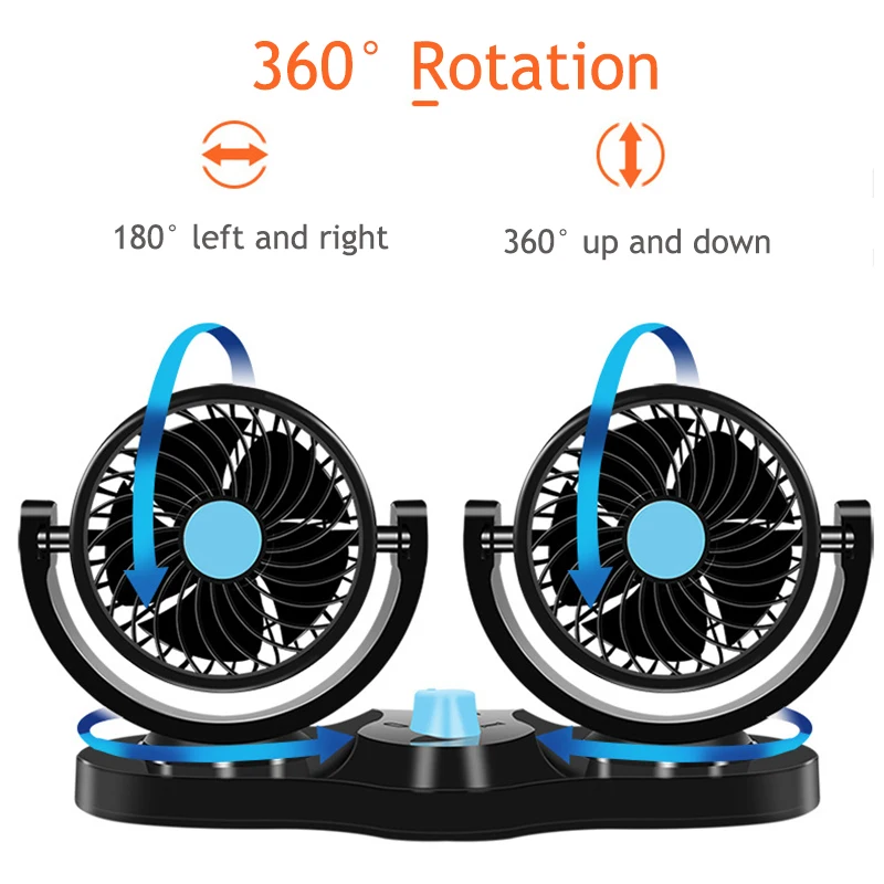 12V/24V Car Cooling Mini Fan 360 Degree Low Noise Dual Head Conditioner  Air Circulator Cooler Electric USB Portable Fan