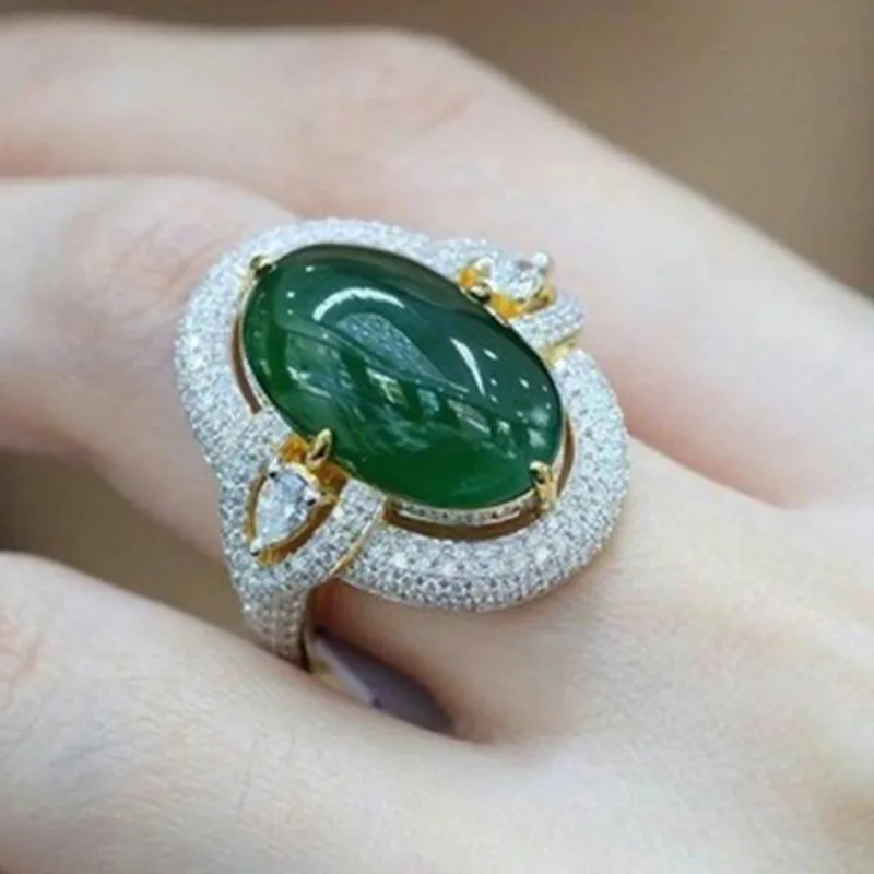 

Milangirl New Sexy Gorgeous Large Oval Female Big Green Ring Filled Luxury CZ Wedding Rings Vintage Engagement Jewelry s