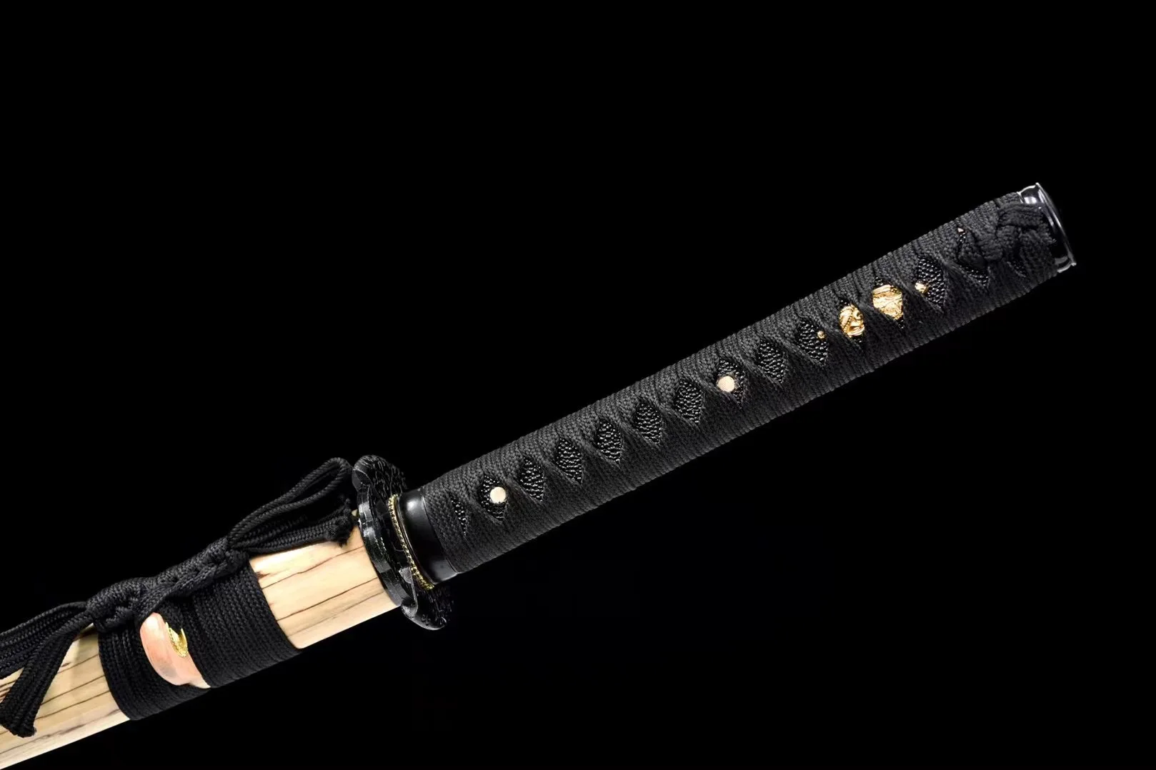 

Japanese Katana 1060 High Carbon Steel Blade Razor Sharp Real Swords Handmade Full Tang Black Samurai Battle Ready Sword