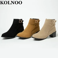 kolnoo new retro handmade ladies chunky heels boots buckle strap deco side zipper martin ankle boots fashion party winter shoes