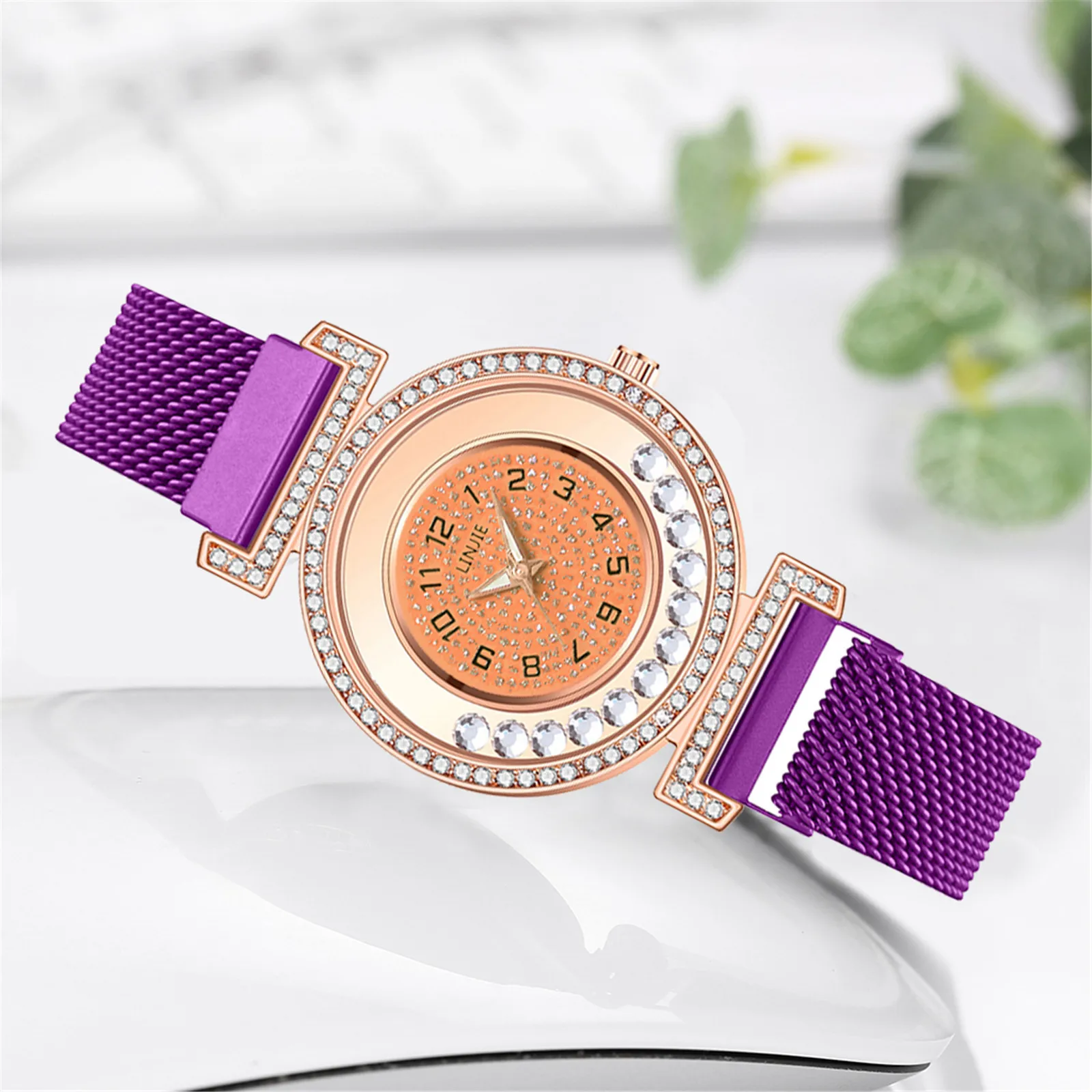 

Quartz Watch Alloy Dial Arabic Numerals Crystal Stainless Steel Mesh Ladies Casual Wristwatch Watch for Women Montre Femme