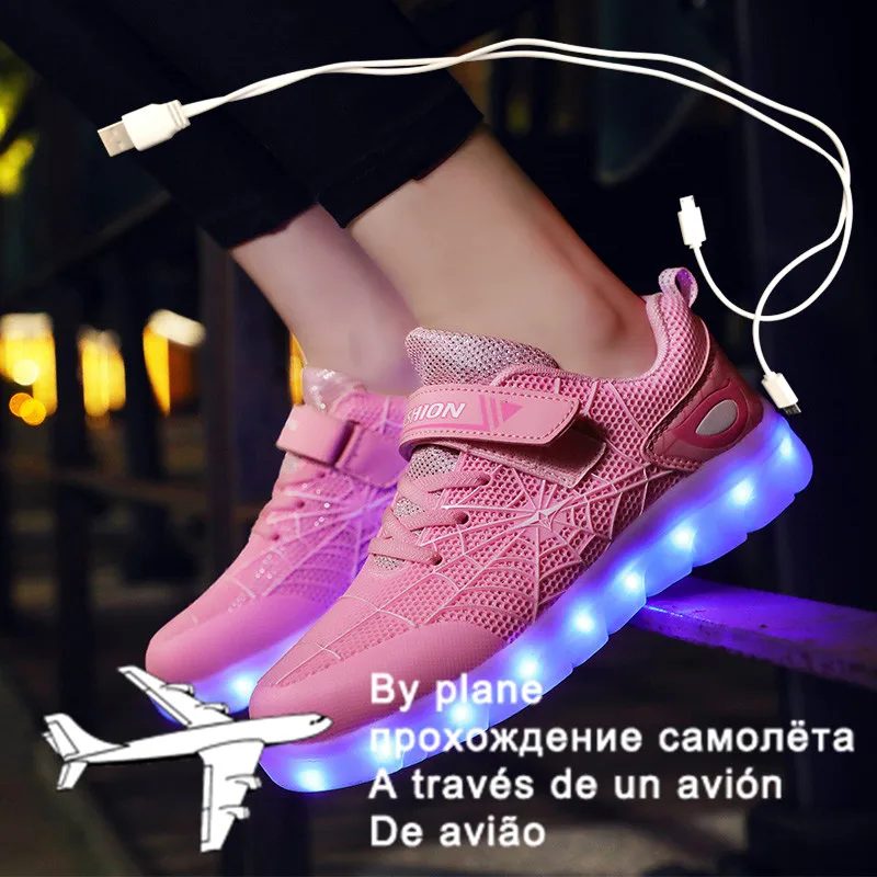 

Size 26-37 Kids Led USB Recharge Glowing Shoes Children's Hook Loop Shoes Children's Glowing Sneakers Kids Led Luminous Shoes