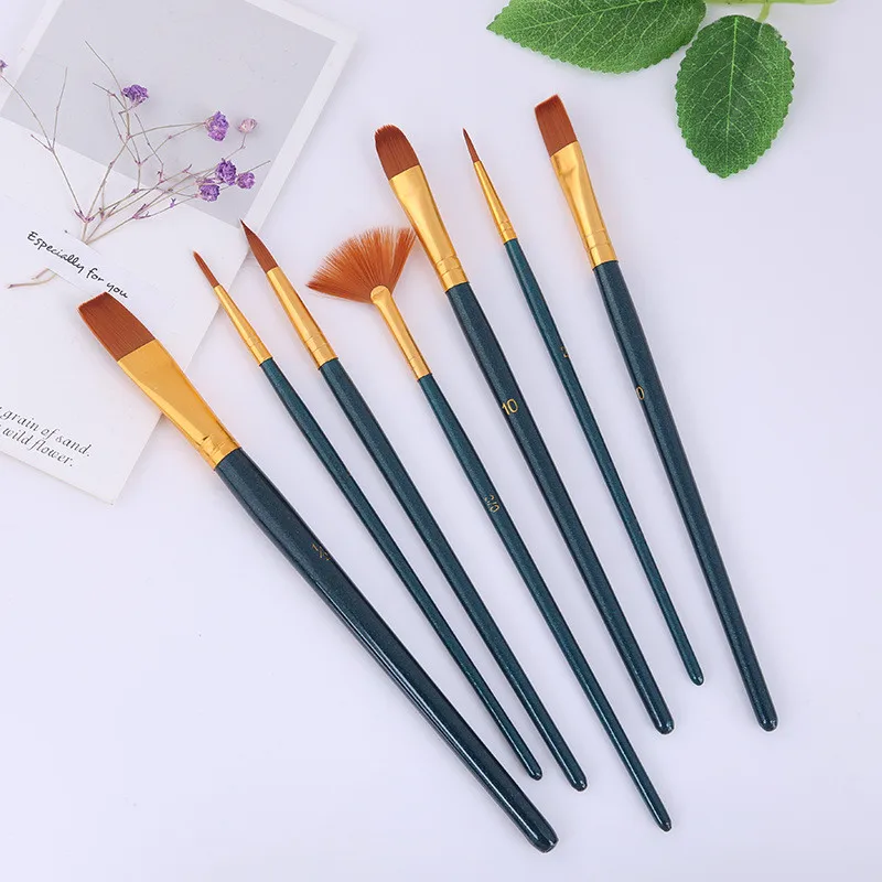7pcs Синий 10 шт./компл. акварель гуашь Краски кисти разных Форма круглым заостренным кончиком набор нейлоновых волосяных Краски ing кисти комплект, принадлежности для живописи - Цвет: 7pcs