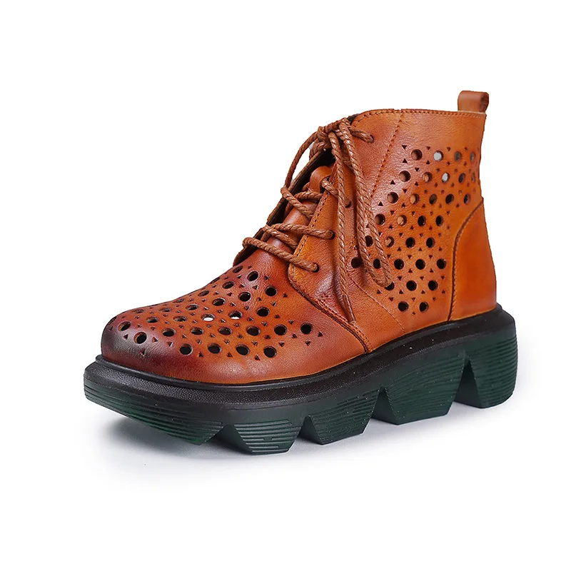 

2021 new sandals women's leather holed shoes green leather holed short boots