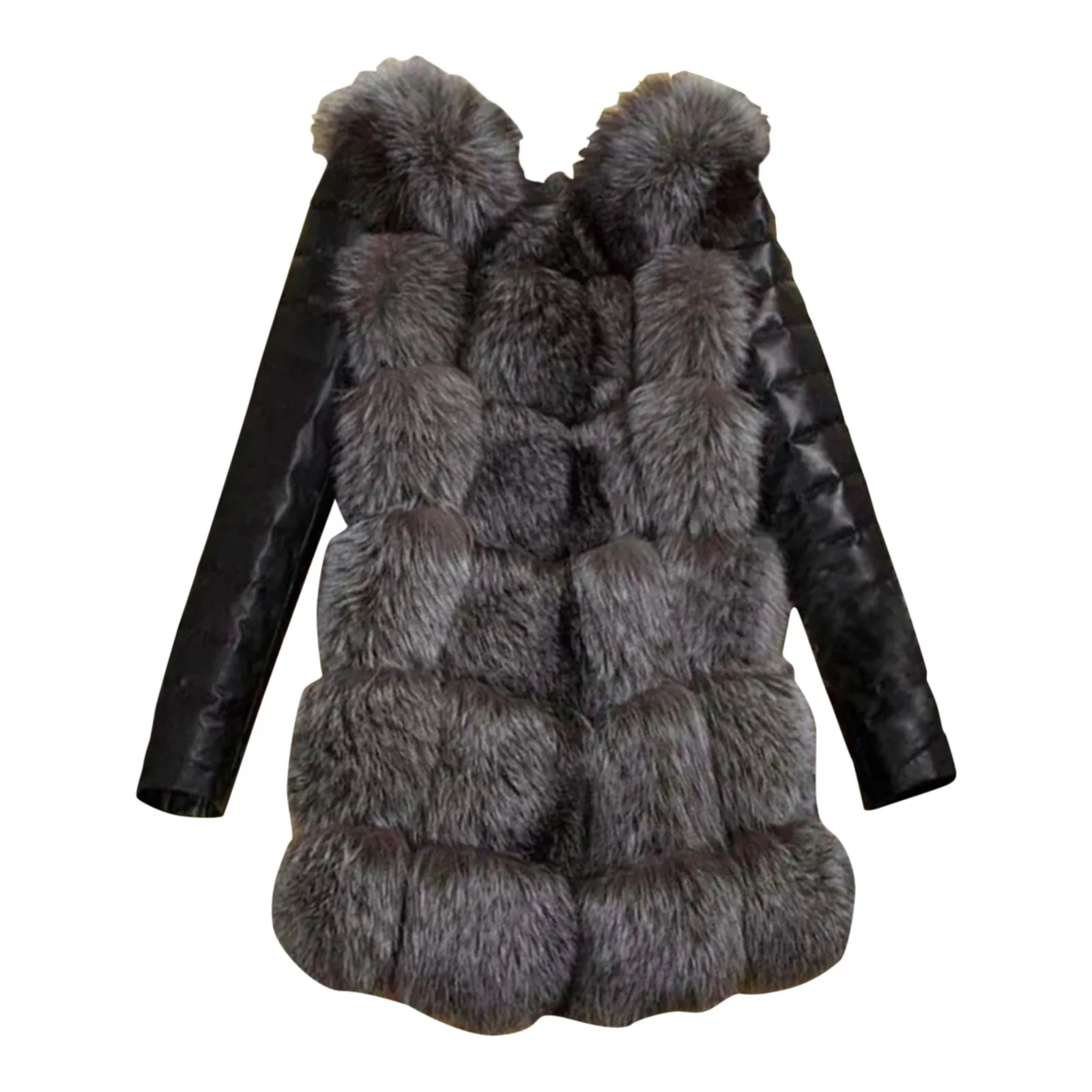 Женское зимнее кожаное пальто из искусственного меха костюм средней длины