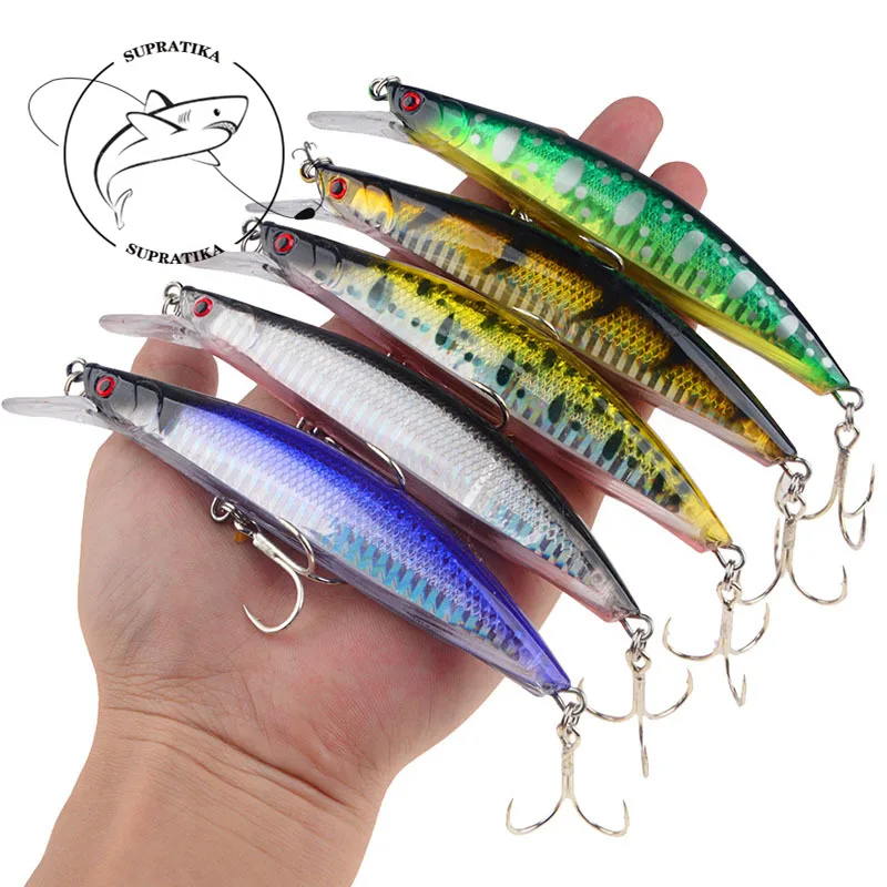 

5Pcs/set 13cm/23g Artificial Sinking Hard Bait 3D Eye Wobbler 2# With Blood Trough Hook Bionic Bait With Ring Beads Fishing Lure