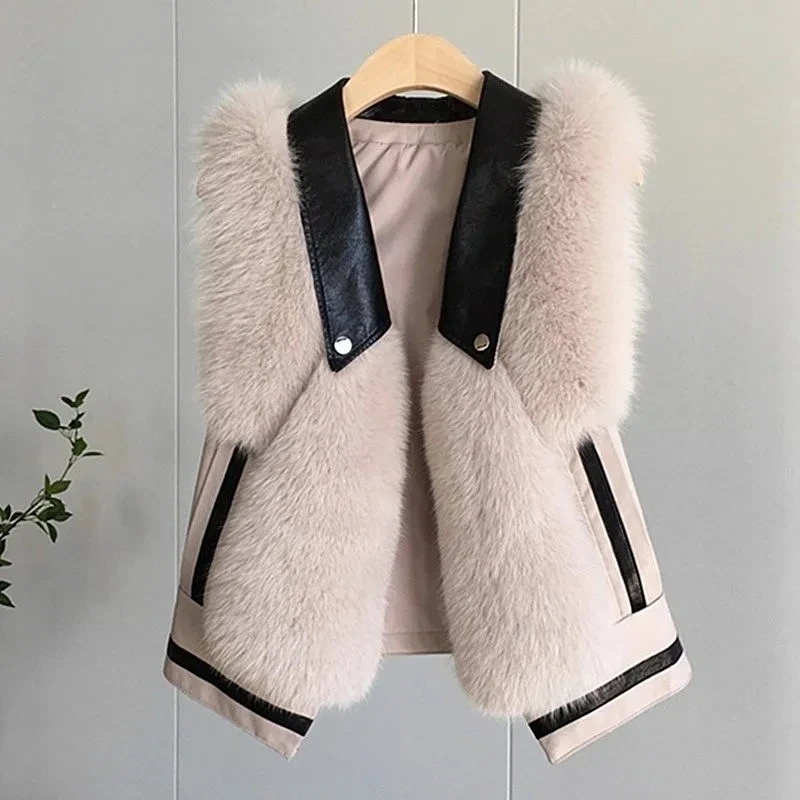 High Quality Imitation Fox Fur Vest Jacket Women Fur Jacket White 2022 Waistcoat Short Fur Vest Female Vestcoat Sleeveless