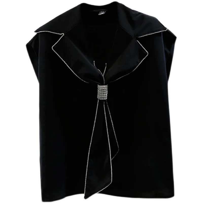 Pull-over ample sans manches avec strass pour femme, joli haut de bureau, style décontracté, nouveau tempérament