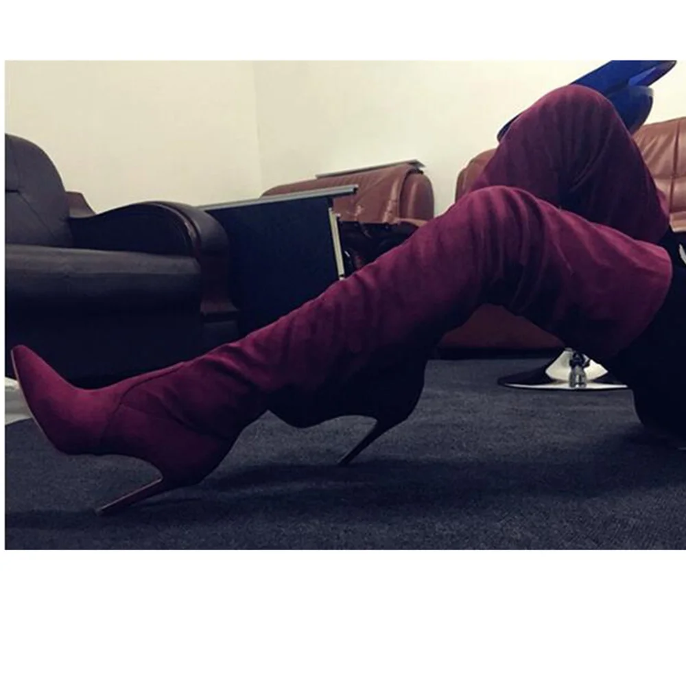 

Suede Over the Knee Boots Sexy Women Peep Toe High Chunky Heel Ladies Party Nightclub Boots Autume Winter Boots Shoes