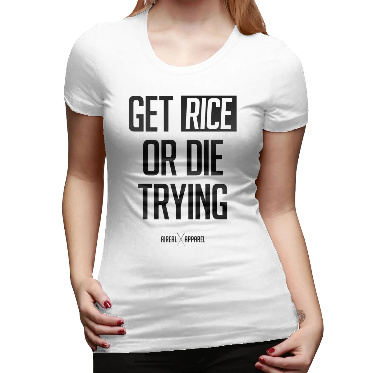 Новинка 2020 Женская Базовая футболка с коротким рукавом Get Rice Or Die белая