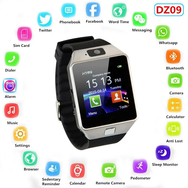 Умные часы с сенсорным экраном dz09 камерой Bluetooth наручные SIM TF карта Smartwatch для