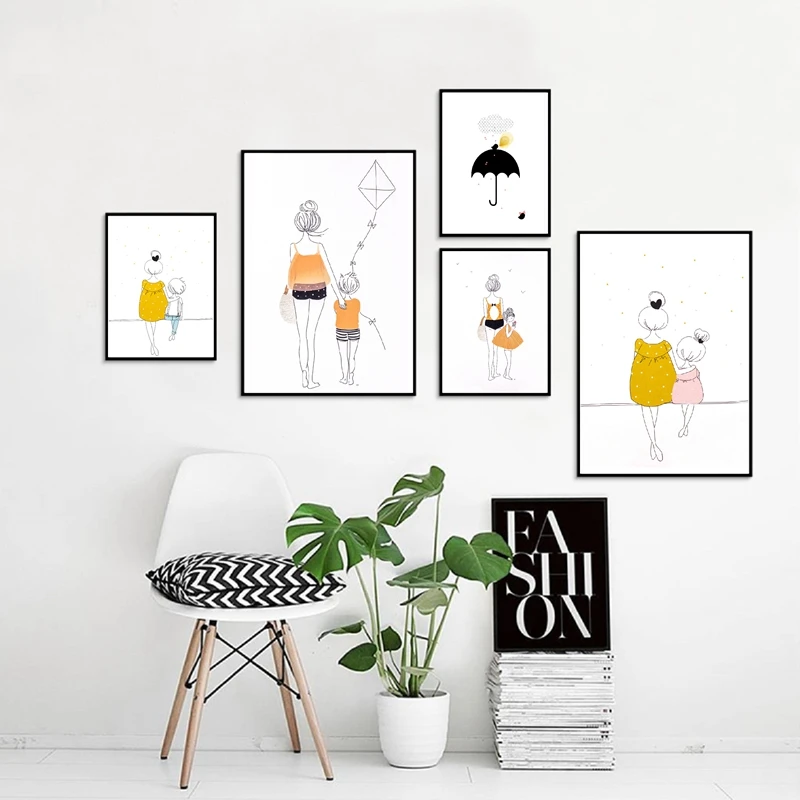 

Minimalist Cartoon Sketch Canvas Painting Family Wall Art Prints and Posters Nordic Wall Art Picture for Bedroom Decoration