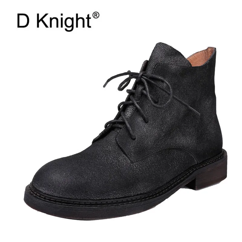 

England Retro High Street Motorcycle Boots Women Shoes New Fashion Cowhide Soft Zippers Lace Up Western Woman Botas Mujer Shoes