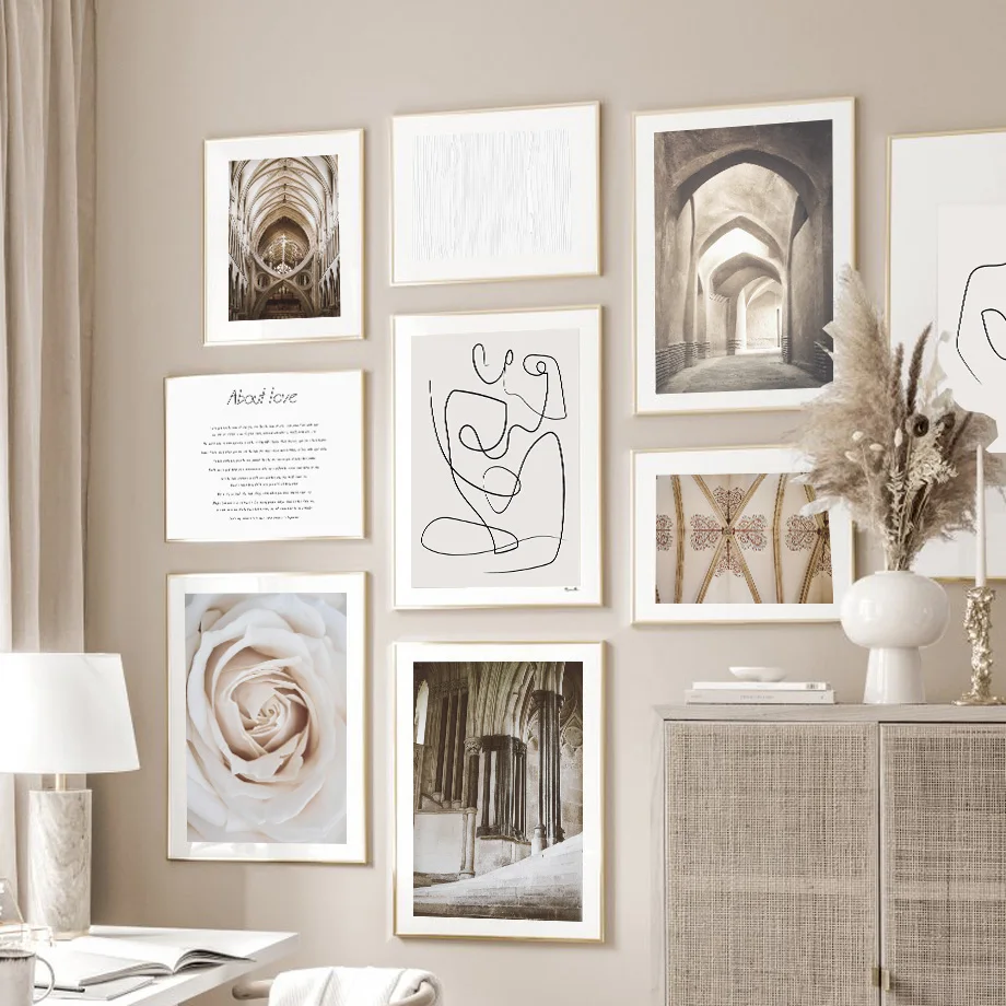 

Morocco European style church Flower Line Women Nordic Poster Wall Art print Canvas Painting Wall Pictures For Living Room Decor