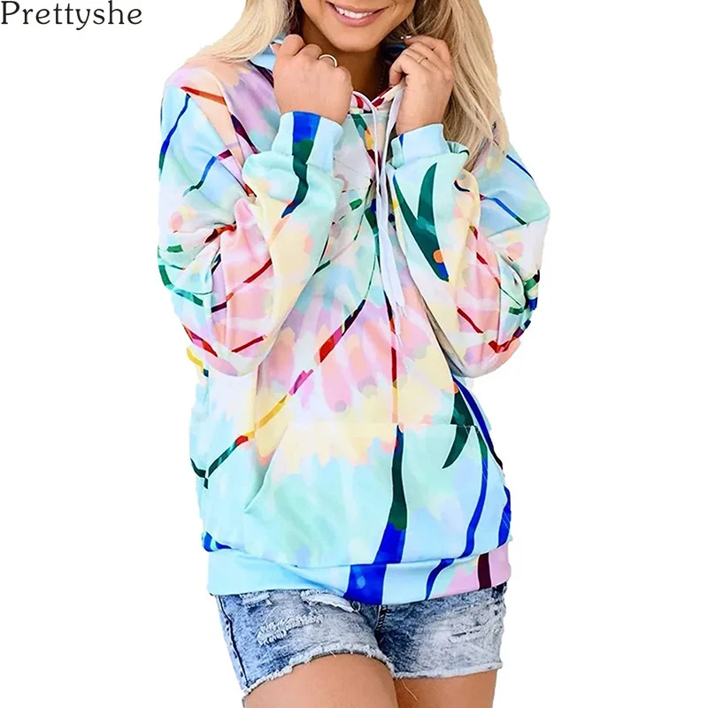 

Prettyshe Autumn Winter Women's Tie Dye Hooded Sports Loose Top Oversized Hoodie Clothes Sweatshirt Plus Size Streetwear