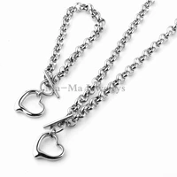 beauty womens necklace bracelet set stainless steel hollow heart pendant jewelry suit necklaces for female