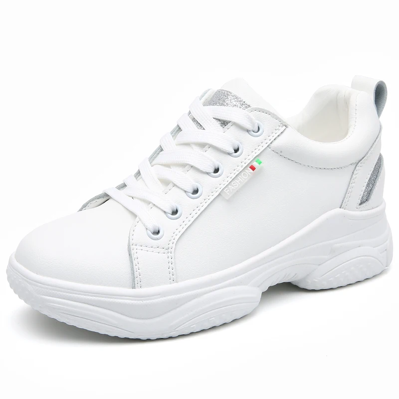 Women Tennis Shoes Air Cushion Sports Shoes High Heels Lace Up Female Leather Footwear Outdoor Thick Bottom Women Sneakers