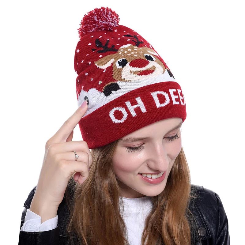 

Christmas Hat Knitted Christmas Hat Beanie Light Up Illuminate Warm Hat for Kids Adults New Year Christmas Decor