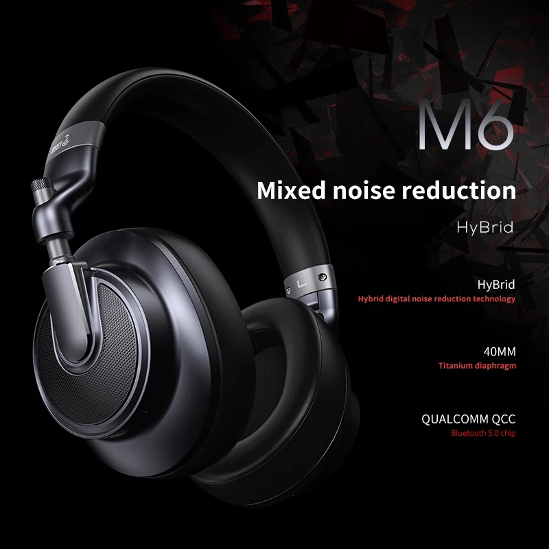 

Honesum M6 Bluetooth 5.0 ANC Headphones Active Noise Cancelling HyBrid Digital Noise Reduction Hi-Res Sound, 50H Playtime