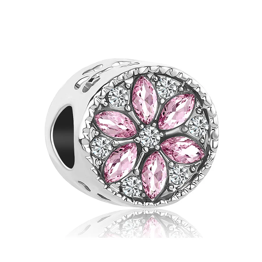 Бусина для браслета Пандора 4 шт./лот Микс розовых цветов снежинок клубники