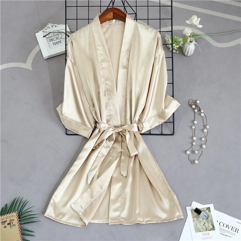 Однотонная ночная рубашка женский кардиган с рукавом три четверти тонкая из