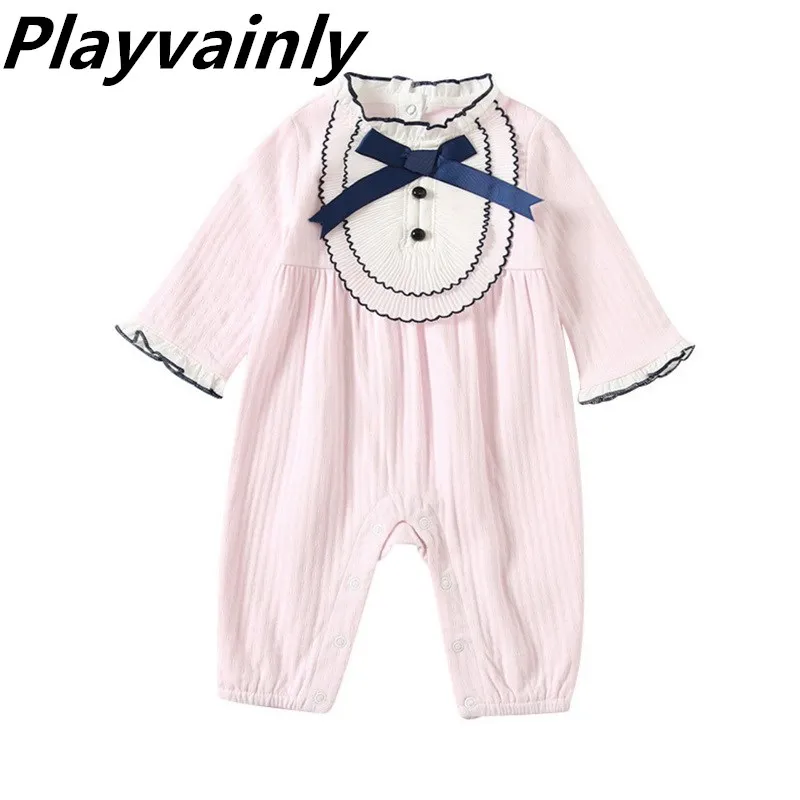 

Wholesale 2020 Autumn New Baby Girl Romper Bowtie Cotton Long Sleeve Princess Romper Overalls Baby Clothes 0-2Y E9722