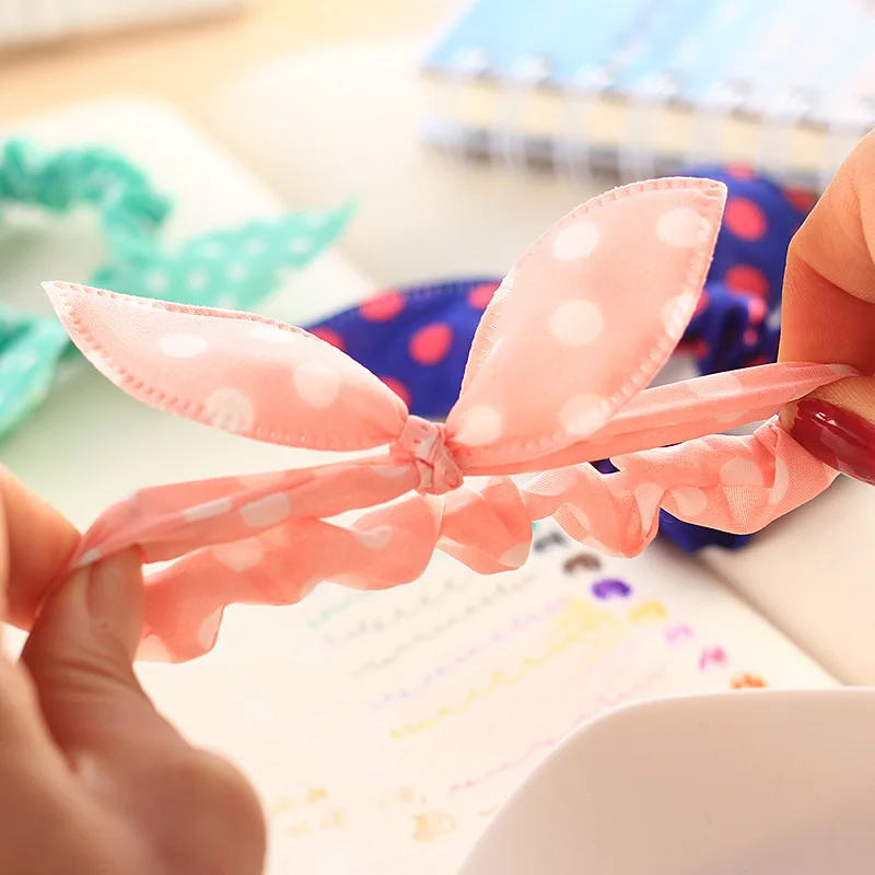 

10PCS New Fashion Girls Hair Band Mix Styles Polka Dot Bowknot Rabbit Ears Hair Ropes Elastic Ponytail Holder for Woman Headwear