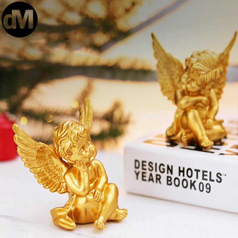 

DM 2pcs/Set Creative White & Gold Angel Shaped Nordic Resin Figure Sculpture Window Props Golden Angels Decoration Model Rooms